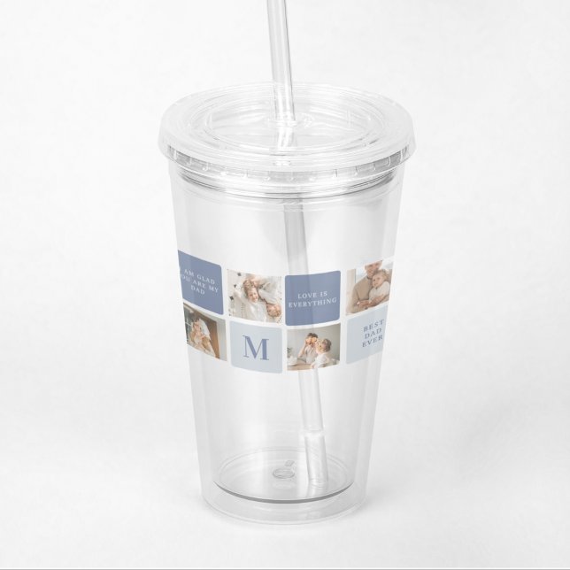 Modern Collage Photo & Blue Happy Fathers Day Gift Acrylic Tumbler (Creator Uploaded)