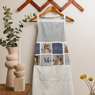 Modern Collage Photo & Blue Happy Fathers Day Gift Apron