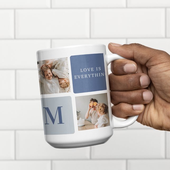 Modern Collage Photo & Blue Happy Fathers Day Gift Coffee Mug (Creator Uploaded)