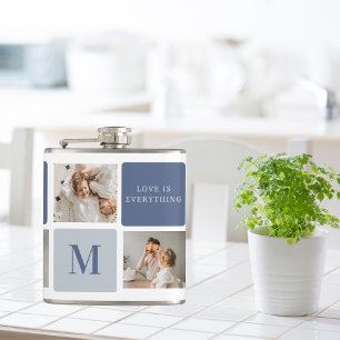 Modern Collage Photo & Blue Happy Fathers Day Gift Hip Flask