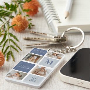 Modern Collage Photo & Blue Happy Fathers Day Gift Key Ring