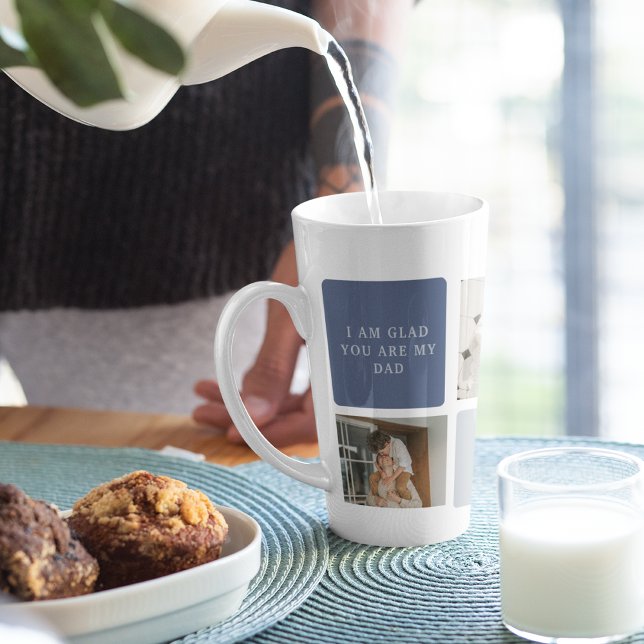 Modern Collage Photo & Blue Happy Fathers Day Gift Latte Mug (Creator Uploaded)