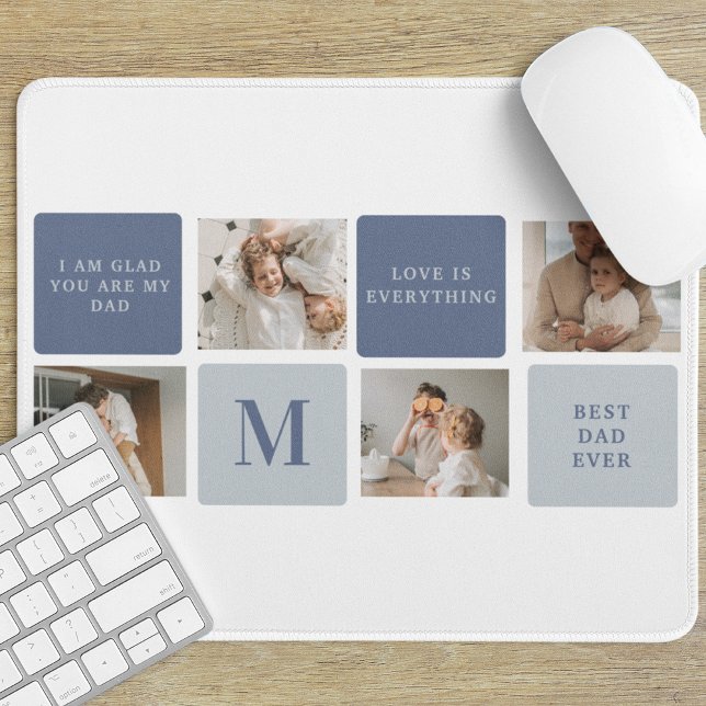 Modern Collage Photo & Blue Happy Fathers Day Gift Mouse Pad (Creator Uploaded)