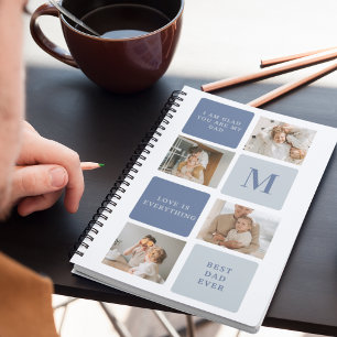 Modern Collage Photo & Blue Happy Fathers Day Gift Notebook