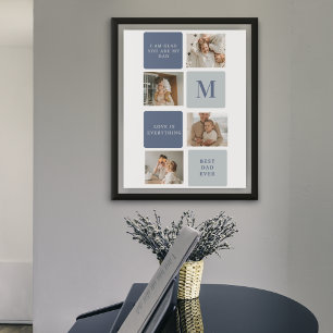 Modern Collage Photo & Blue Happy Fathers Day Gift Poster