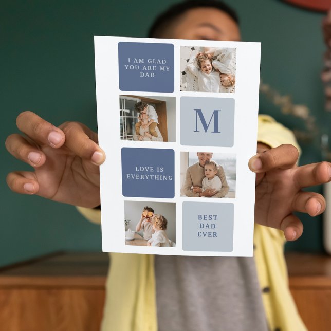 Modern Collage Photo & Blue Happy Fathers Day Gift Thank You Card (Creator Uploaded)
