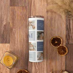 Modern Collage Photo & Blue Happy Fathers Day Gift Thermal Tumbler