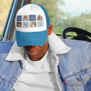 Modern Collage Photo & Blue Happy Fathers Day Gift Trucker Hat