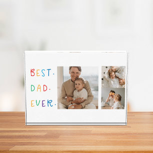 Modern Collage Photo Colourful Best Dad Ever Gift Block