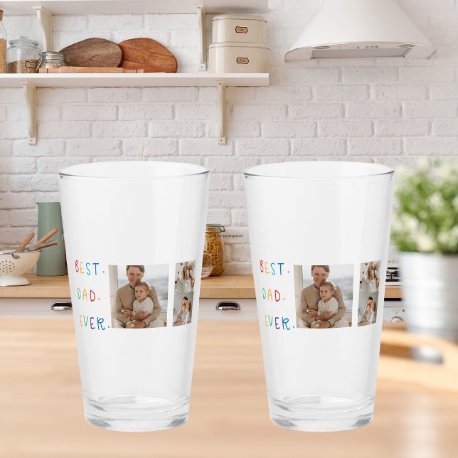 Modern Collage Photo Colourful Best Dad Ever Gift Glass (Creator Uploaded)