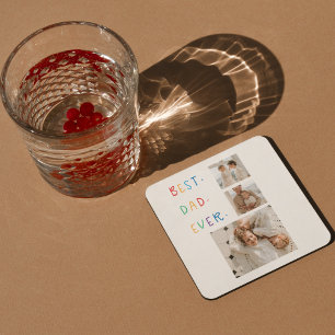 Modern Collage Photo Colourful Best Dad Ever Gift Square Paper Coaster