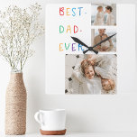 Modern Collage Photo Colourful Best Dad Ever Gift Square Wall Clock<br><div class="desc">The "Modern Collage Photo Colourful Best Dad Ever Gift" is a personalised and unique present for any dad who deserves to be celebrated. The gift is a collage photo made up of several individual images that have been carefully arranged to create a stunning and eye-catching design. The gift is a...</div>