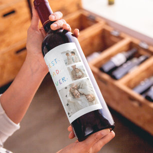 Modern Collage Photo Colourful Best Dad Ever Gift Wine Label
