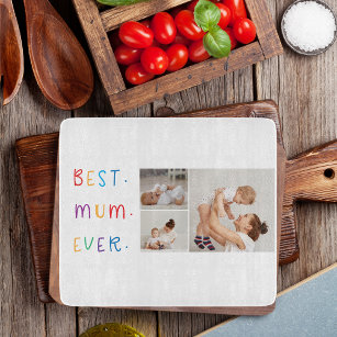 Modern Collage Photo & Colourful Best Mum Ever Gif Cutting Board