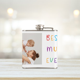 Modern Collage Photo & Colourful Best Mum Ever Gif Hip Flask