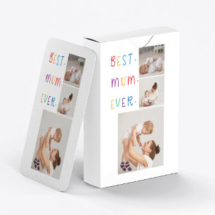 Modern Collage Photo & Colourful Best Mum Ever Gif Playing Cards