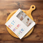 Modern Collage Photo & Colourful Best Mum Ever Gif Tea Towel<br><div class="desc">A modern collage photo and colourful "Best Mum Ever" gift is a thoughtful and personalised present for any mother. The collage photo is a collection of various pictures that have been artfully arranged to form a cohesive and visually appealing composition. These photos may feature cherished memories, family members, and special...</div>