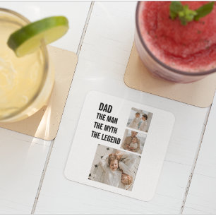 Modern Collage Photo `Dad Gift Square Paper Coaster