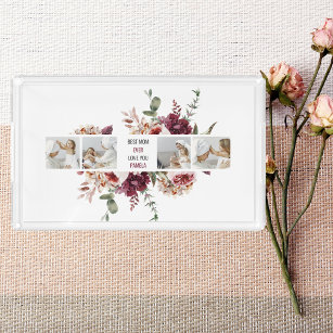 Modern Collage Photo Flowers Frame Best Mum Gift Acrylic Tray