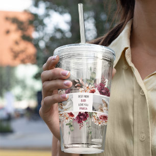 Modern Collage Photo Flowers Frame Best Mum Gift Acrylic Tumbler