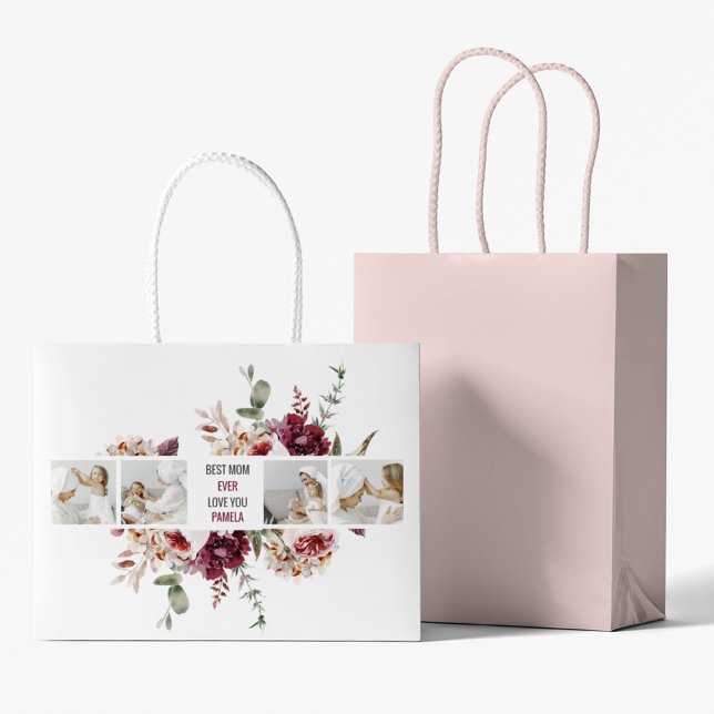 Modern Collage Photo Flowers Frame Best Mum Gift Large Gift Bag (Creator Uploaded)