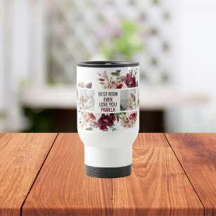 Modern Collage Photo Flowers Frame Best Mum Gift Travel Mug