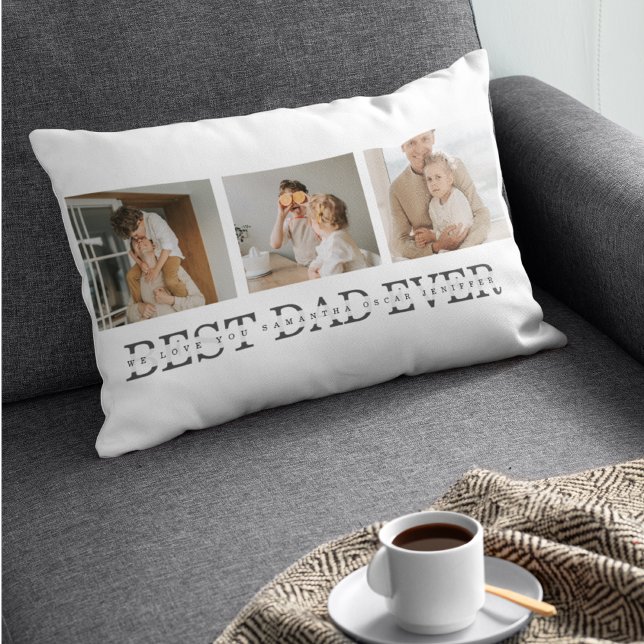 Modern Collage Photo & Grey Best Dad Ever Gift Lumbar Cushion (Creator Uploaded)