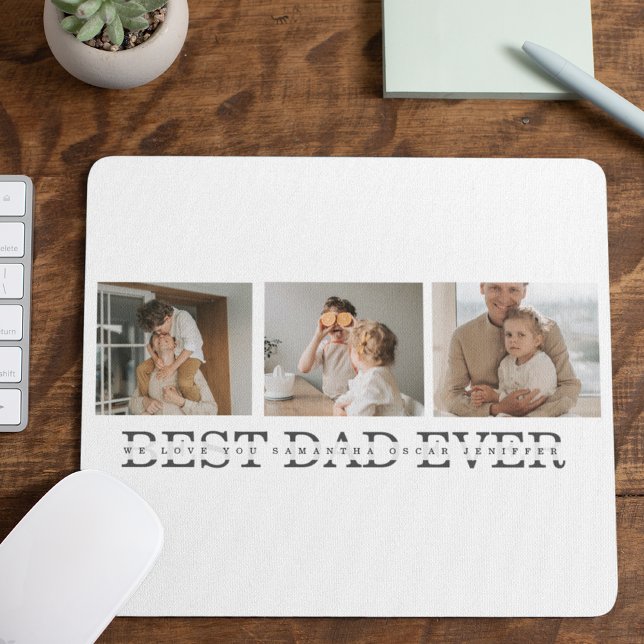 Modern Collage Photo & Grey Best Dad Ever Gift Mouse Pad (Creator Uploaded)