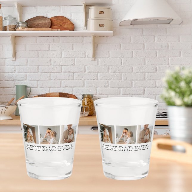 Modern Collage Photo & Grey Best Dad Ever Gift Shot Glass (Creator Uploaded)