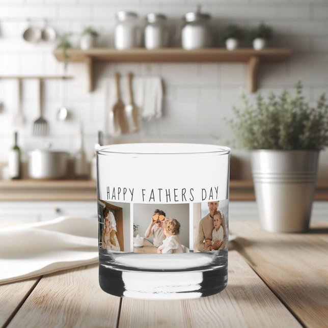 Modern Collage Photo & Happy Fathers Day Best Gift Whiskey Glass (Creator Uploaded)