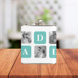 Modern Collage Photo  Happy Fathers Day Gift Hip Flask<br><div class="desc">Introducing the Modern Collage Photo Happy Father's Day Gift in a mint colour theme. This unique and personalised gift is designed to celebrate the special bond between a father and their loved ones.The Modern Collage Photo Happy Father's Day Gift is a beautifully crafted collage frame that can be customised with...</div>
