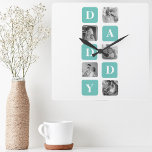 Modern Collage Photo  Happy Fathers Day Gift Square Wall Clock<br><div class="desc">Introducing the Modern Collage Photo Happy Father's Day Gift in a mint colour theme. This unique and personalised gift is designed to celebrate the special bond between a father and their loved ones.The Modern Collage Photo Happy Father's Day Gift is a beautifully crafted collage frame that can be customised with...</div>