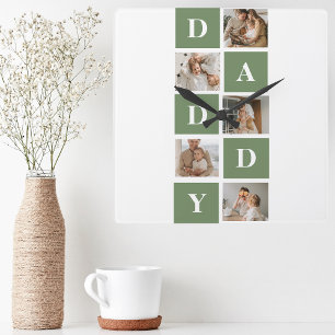 Modern Collage Photo & Happy Fathers Day Gift Square Wall Clock