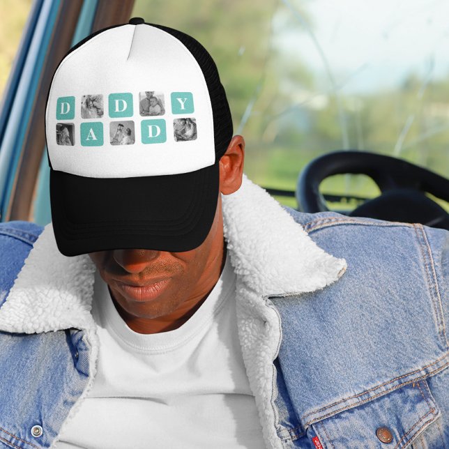Modern Collage Photo  Happy Fathers Day Gift Trucker Hat (Creator Uploaded)