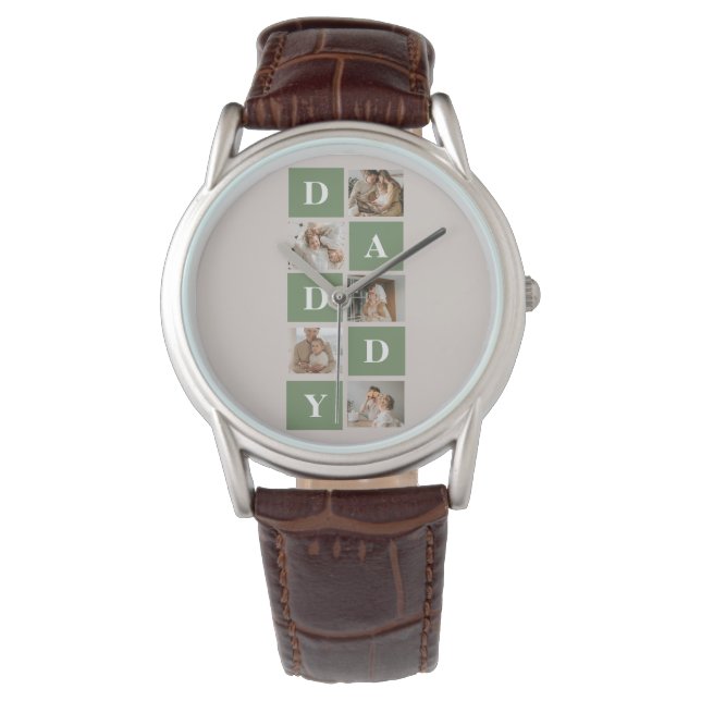 Modern Collage Photo & Happy Fathers Day Gift Watch (Front)