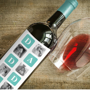 Modern Collage Photo Happy Fathers Day Gift Wine Label