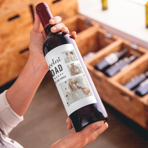 Modern Collage Photo Happy Fathers Day Gift Wine Label