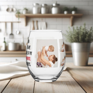 Modern Collage Photo & Happy Mothers Day Gift Stemless Wine Glass