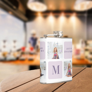 Modern Collage Photo Happy Mothers Day Purple Gift Hip Flask