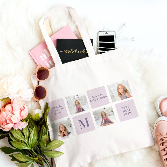 Modern Collage Photo Happy Mothers Day Purple Gift Tote Bag (Creator Uploaded)