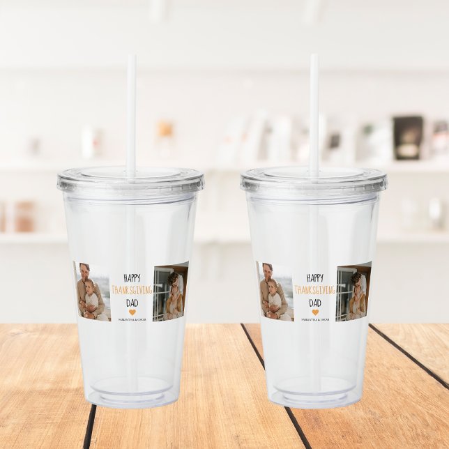 Modern Collage Photo & Happy Thanksgiving Dad Acrylic Tumbler (Creator Uploaded)