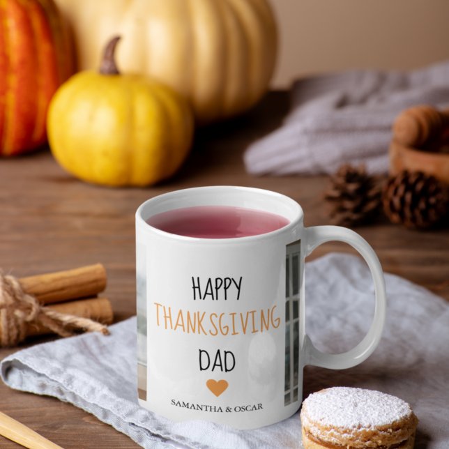 Modern Collage Photo & Happy Thanksgiving Dad Coffee Mug (Creator Uploaded)