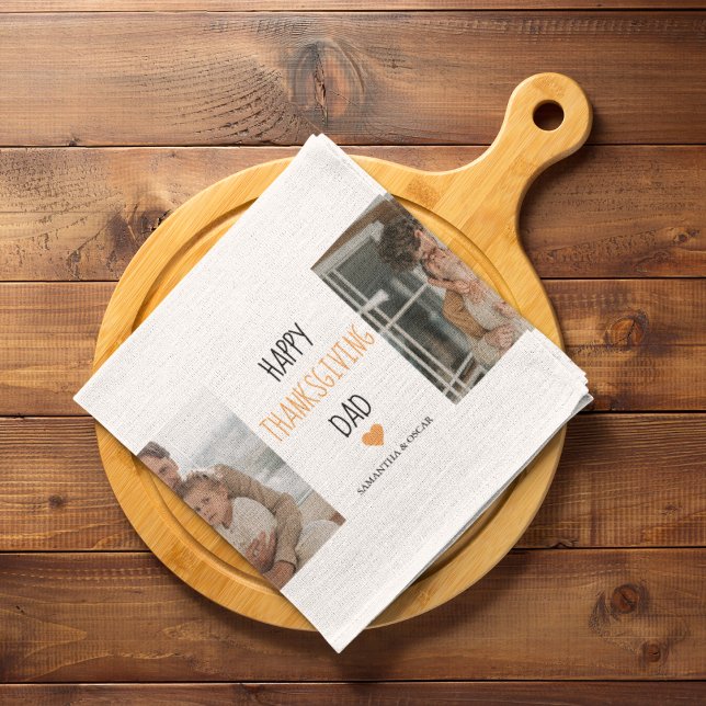 Modern Collage Photo & Happy Thanksgiving Dad Tea Towel (Creator Uploaded)