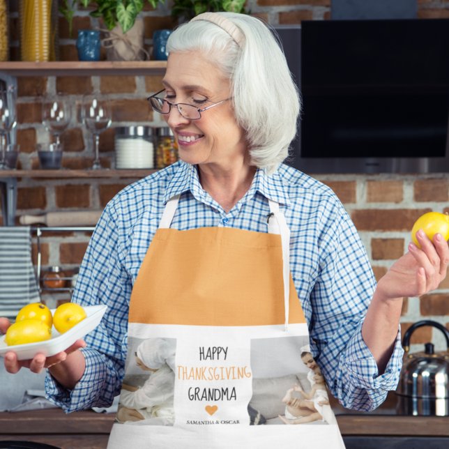Modern Collage Photo Happy Thanksgiving Grandma Apron (Creator Uploaded)