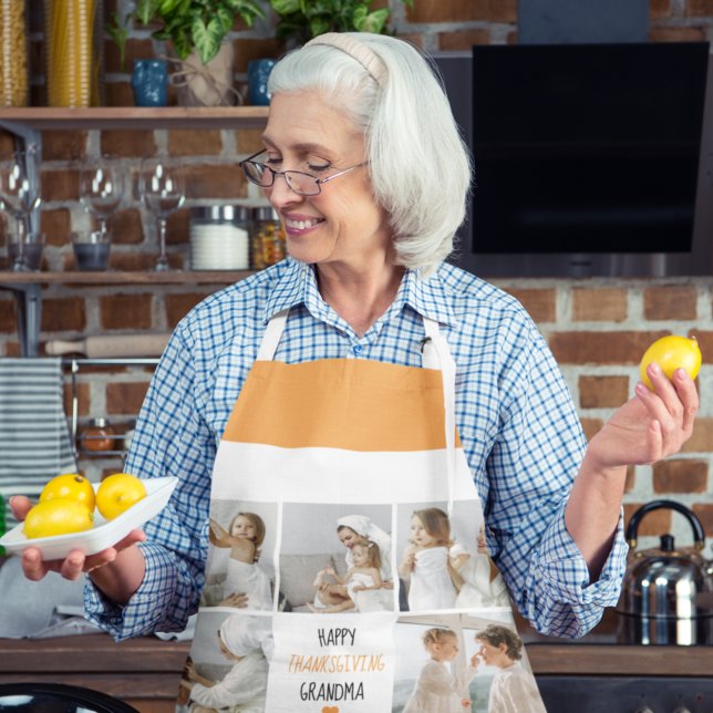 Modern Collage Photo Happy Thanksgiving Grandma Apron (Creator Uploaded)
