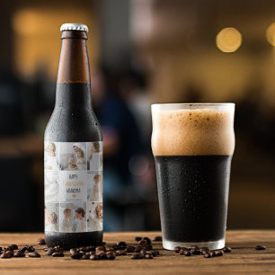 Modern Collage Photo Happy Thanksgiving Grandma Beer Bottle Label