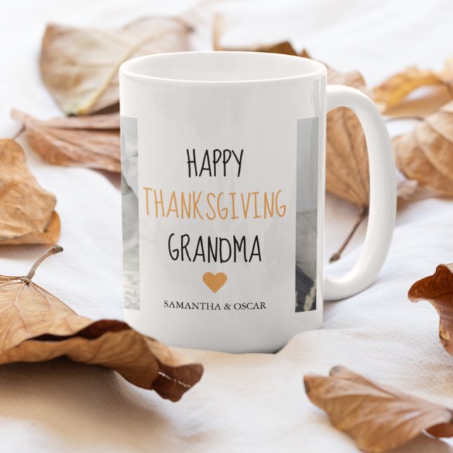 Modern Collage Photo Happy Thanksgiving Grandma Coffee Mug (Creator Uploaded)