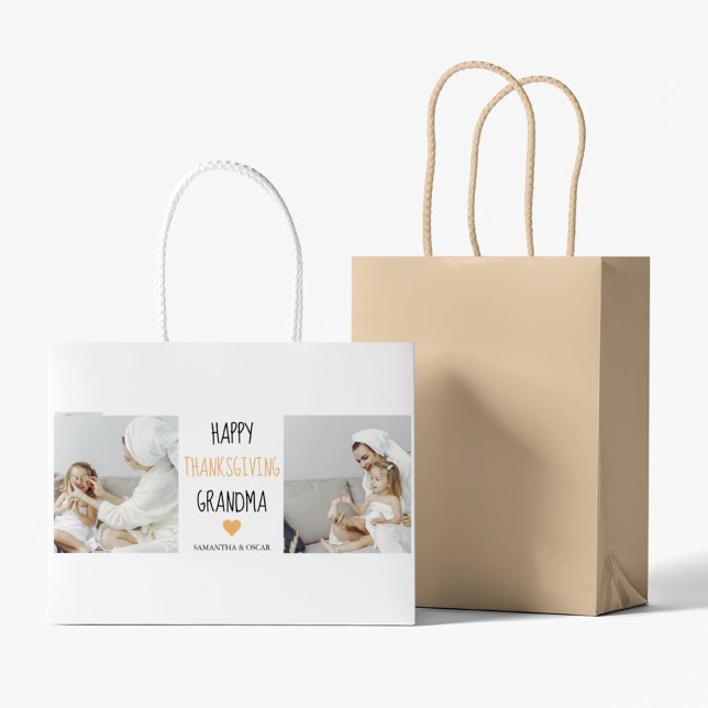 Modern Collage Photo Happy Thanksgiving Grandma Large Gift Bag (Creator Uploaded)