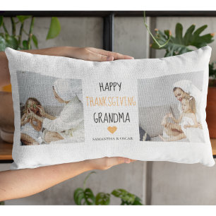 Modern Collage Photo Happy Thanksgiving Grandma Lumbar Cushion