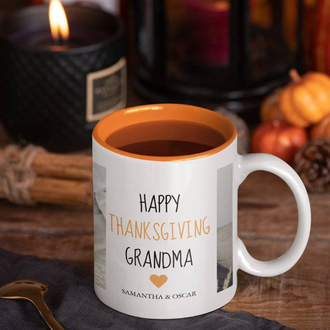 Modern Collage Photo Happy Thanksgiving Grandma Mug (Creator Uploaded)